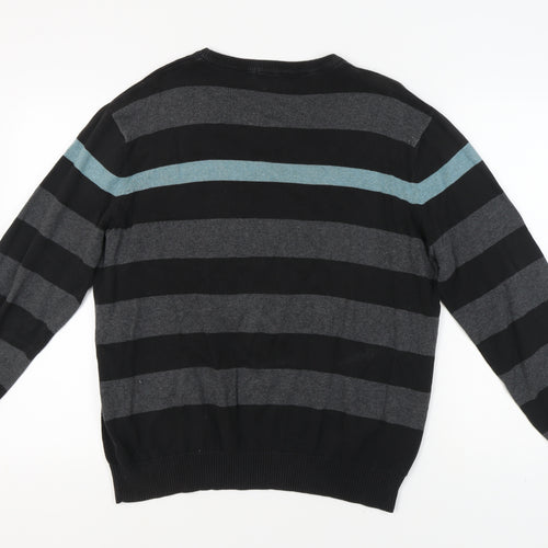 Thomas Nash Mens L Black Striped Pullover Jumper