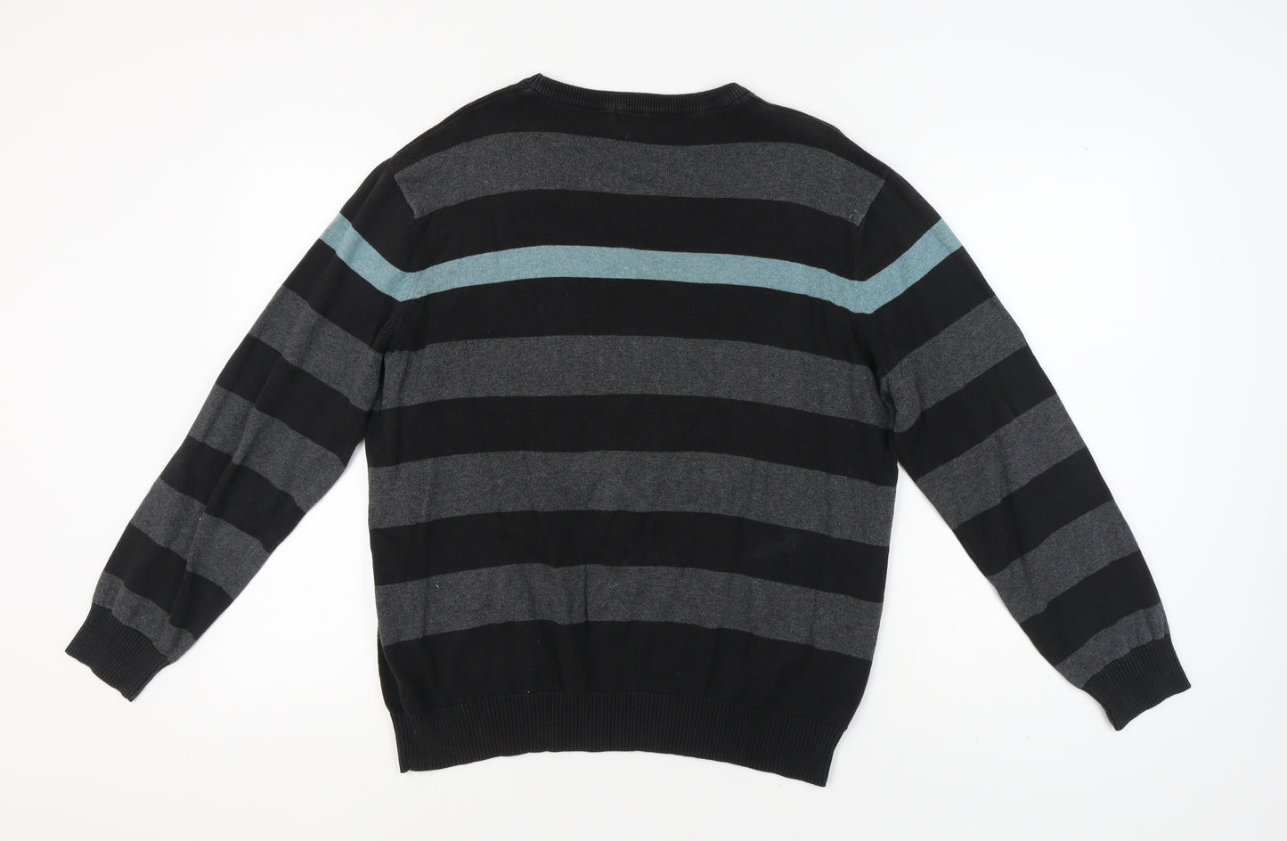Thomas Nash Mens L Black Striped Pullover Jumper