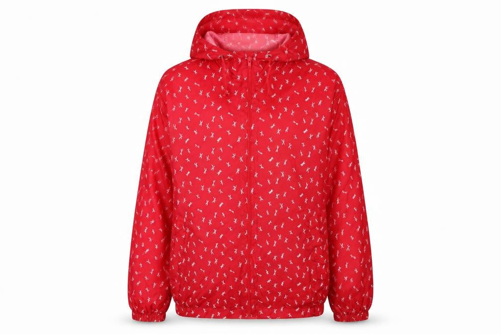 Front view of Arctic Storm Women's Red Floral Windbreaker Jacket S