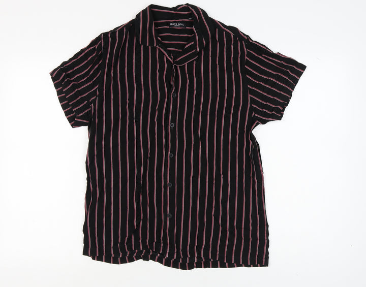 Brave Soul Men's Black Striped Short Sleeve Shirt M