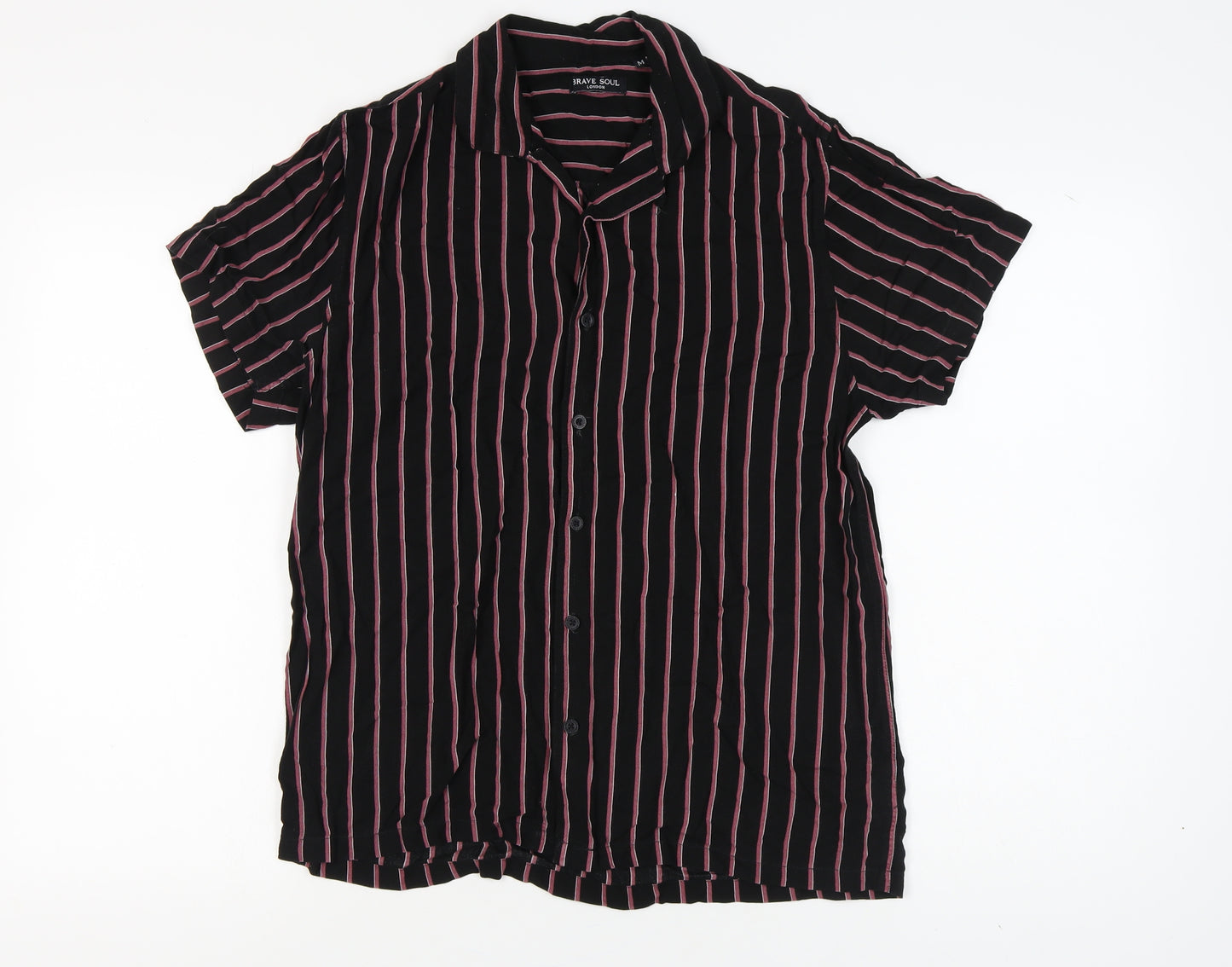 Brave Soul Men's Black Striped Short Sleeve Shirt M