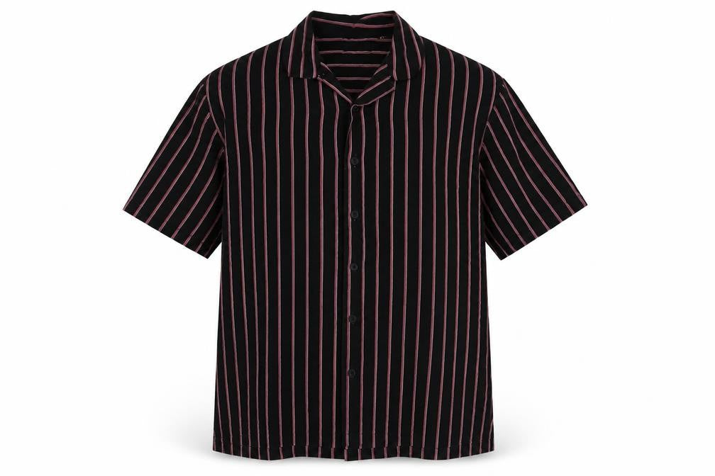 Front view of Brave Soul Men's Black Striped Short Sleeve Shirt M