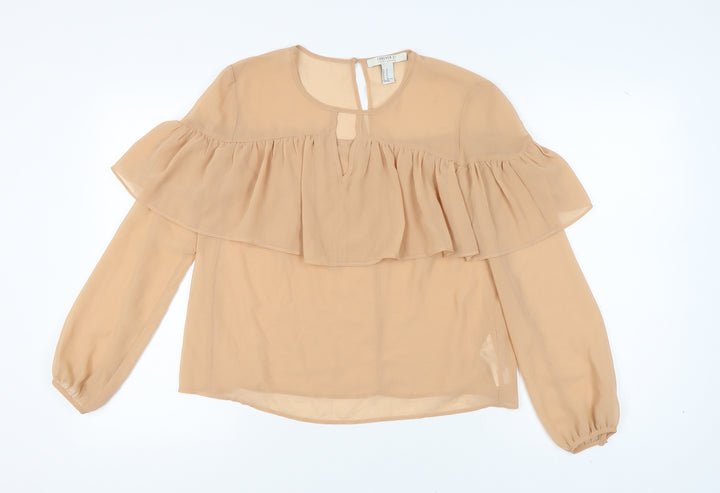 Forever 21 Beige Women's Ruffle Chiffon Blouse M