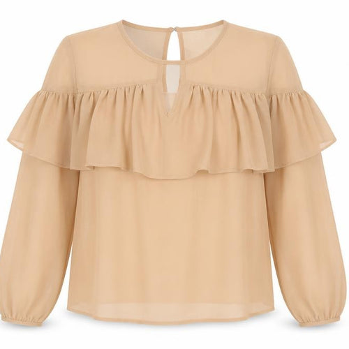 Forever 21 Beige Women's Ruffle Chiffon Blouse M
