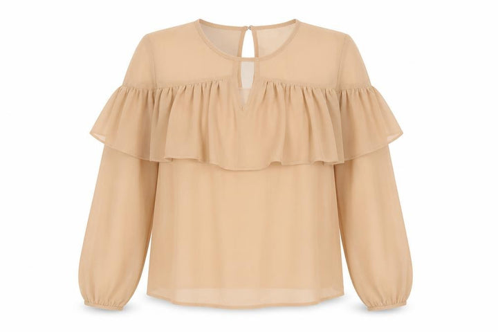 Forever 21 Beige Women's Ruffle Chiffon Blouse M