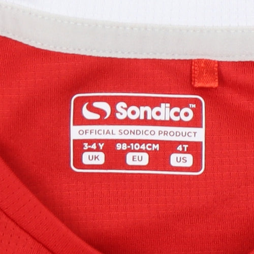 Sondico Boys Red T-Shirt, 3-4 Years, Short Sleeve, Casual Wear