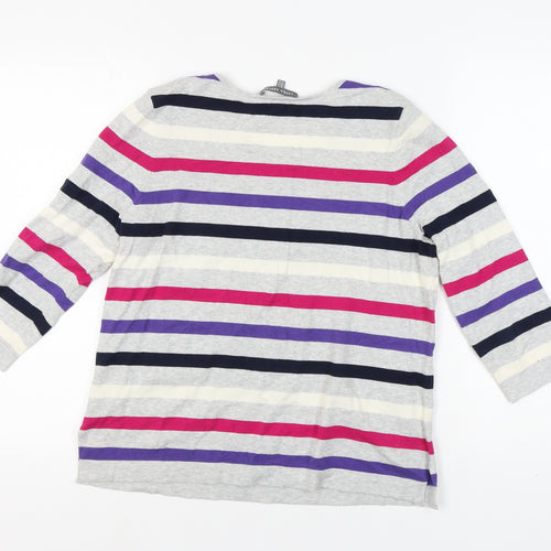 Laura Ashley Women's Grey Stripe Pullover Jumper UK 12