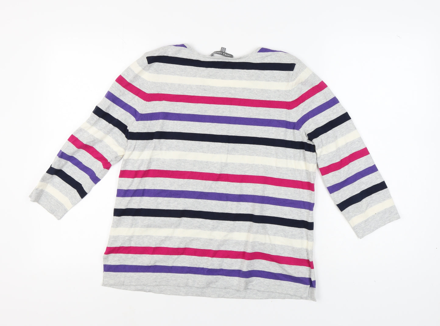 Laura Ashley Women's Grey Stripe Pullover Jumper UK 12