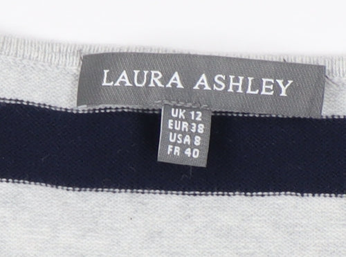 Laura Ashley Women's Grey Stripe Pullover Jumper UK 12