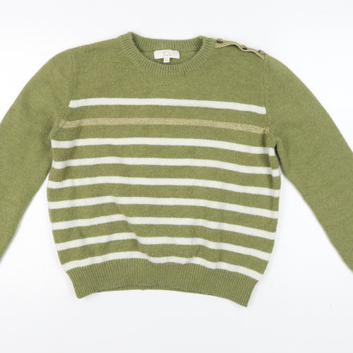 JCL Women's M/L Green Striped Pullover Jumper