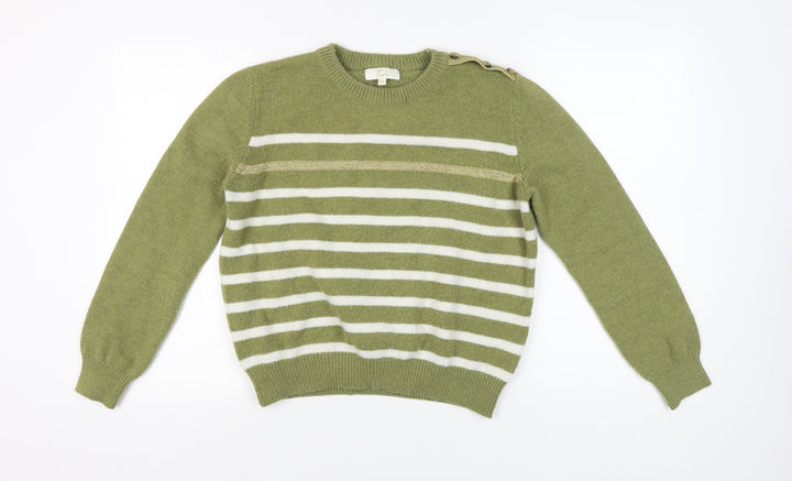 JCL Women's M/L Green Striped Pullover Jumper