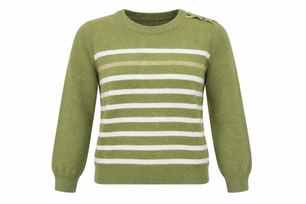 Front view of JCL Women's M/L Green Striped jumper