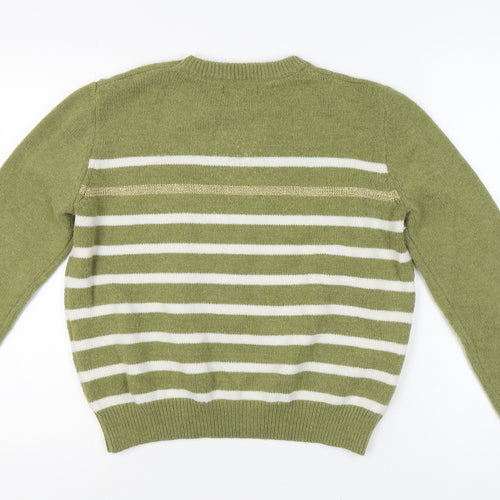 JCL Women's M/L Green Striped Pullover Jumper