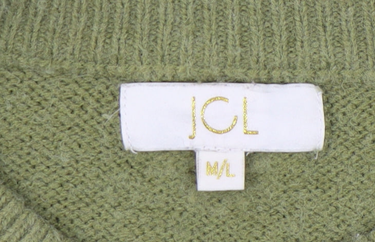JCL Women's M/L Green Striped Pullover Jumper