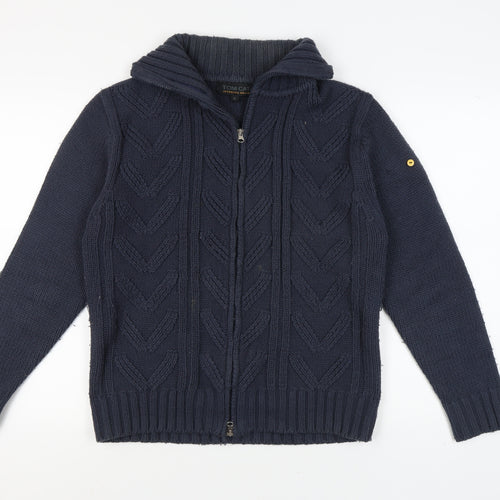 Tom Cat Men's Blue Full Zip Cable-Knit Jumper M