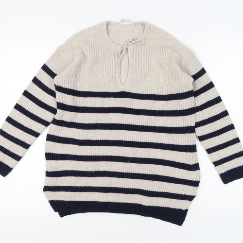 The White Company Women Beige Striped XS Pullover Jumper