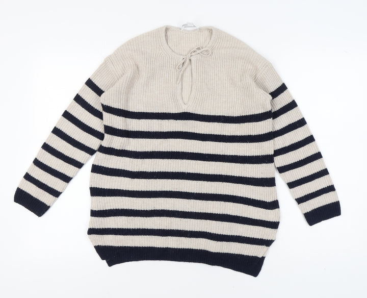 The White Company Women Beige Striped XS Pullover Jumper