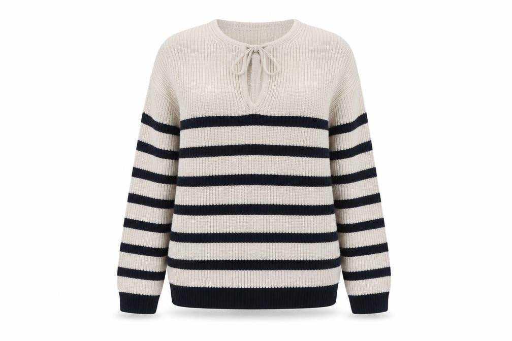 Front view of The White Company Women Beige Striped XS jumper
