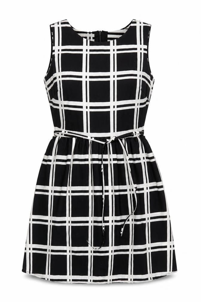 Front view of New Look Women's Black Check A-Line Dress, size 6