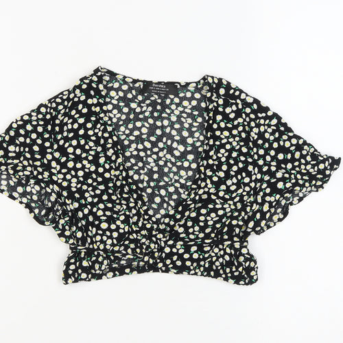 Bershka Women's Black Floral Blouse S