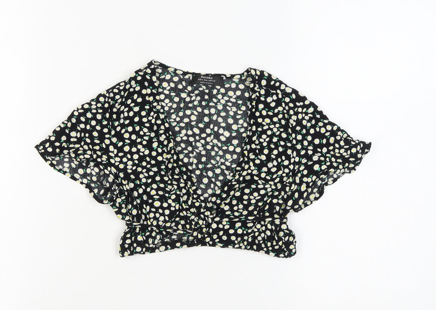 Bershka Women's Black Floral Blouse S