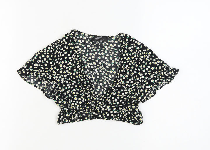 Bershka Women's Black Floral Blouse S