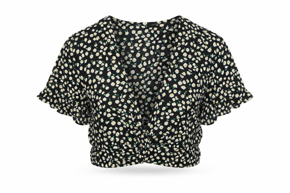 Front view of Bershka Women's Black Floral Blouse S