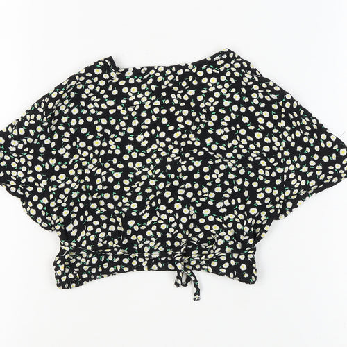 Bershka Women's Black Floral Blouse S