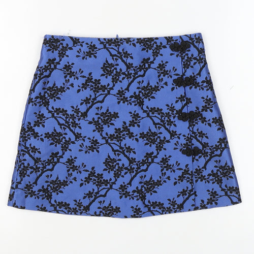 Zara Women's Blue Floral A-Line Short Skirt XS