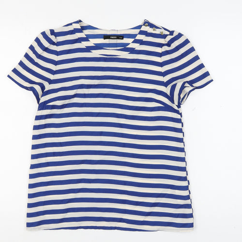 Oasis Women's Blue Striped T-Shirt Size 8