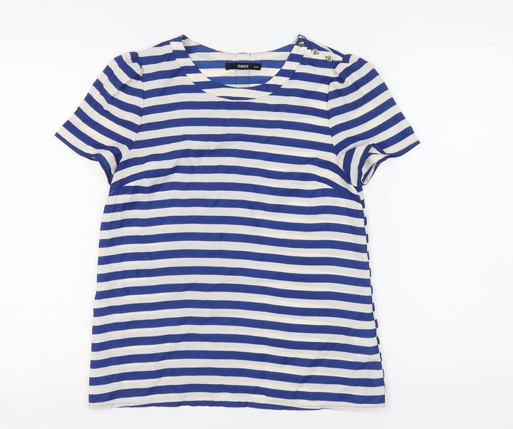 Oasis Women's Blue Striped T-Shirt Size 8