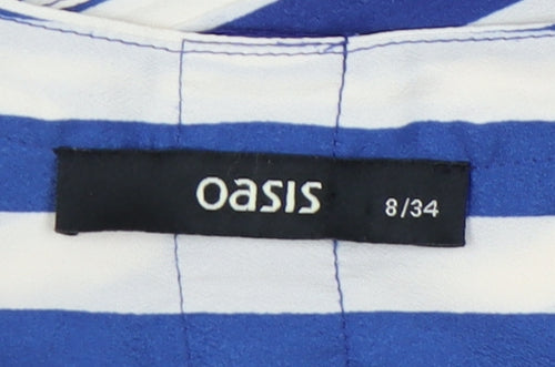 Oasis Women's Blue Striped T-Shirt Size 8