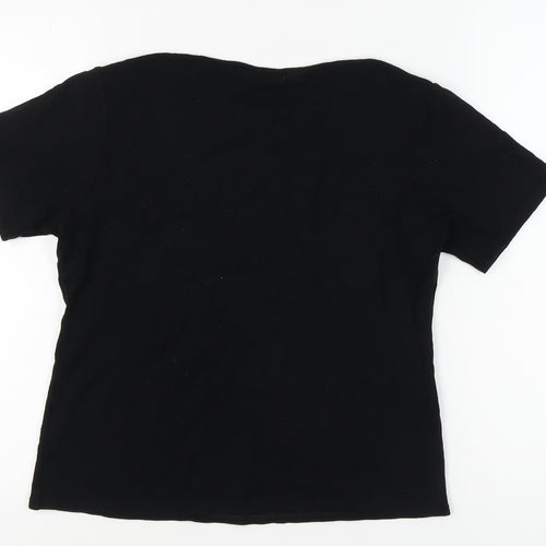 Amaranto Women's Black Embroidered Floral T-Shirt, Size 14