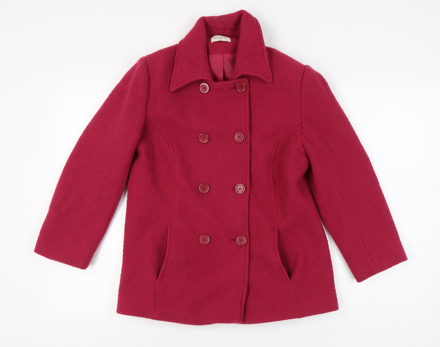 Bonmarché Red Wool Blend Pea Coat for Women Size 12