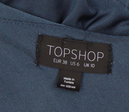 Topshop Women's Blue Bodysuit, Size 10, Ruffle Accent
