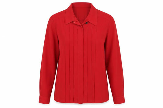 Front view of St Michael Women's Red Blouse, size 10, Long Sleeve