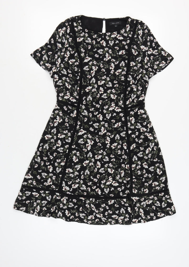New Look Women's Black Floral Short Sleeve Dress