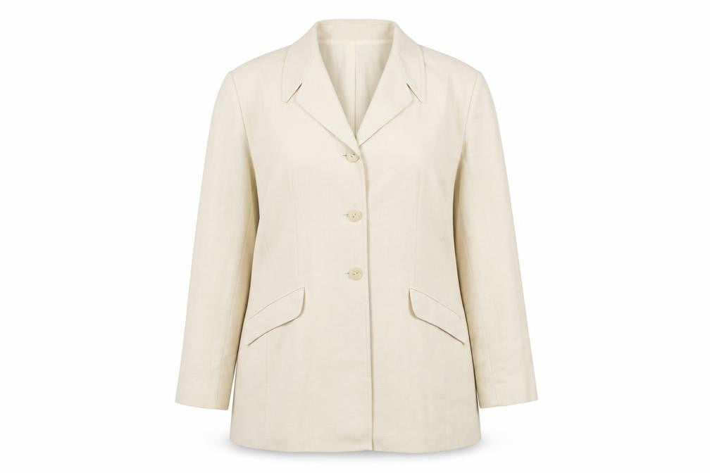 Front view of Viyella Women's Beige Blazer, size 18, Notch Lapel