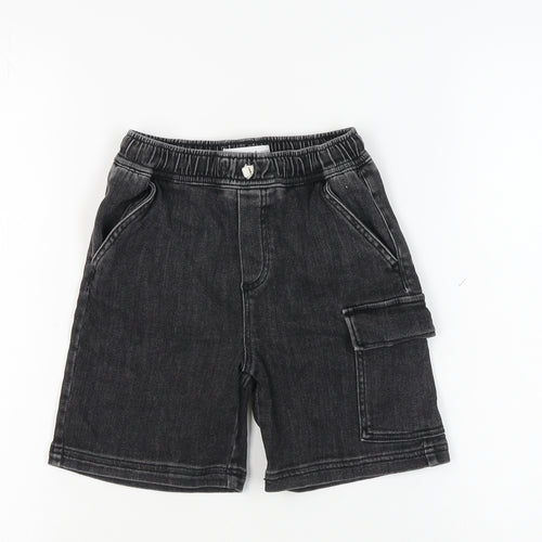 Zara Girls Black Cargo Shorts 8 Years Elastic Waist Pockets