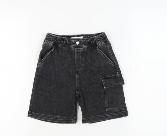 Zara Girls Black Cargo Shorts 8 Years Elastic Waist Pockets