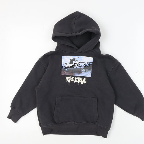 Zara Boys Black 90s Graphic Print Pullover Hoodie 6-7 Years