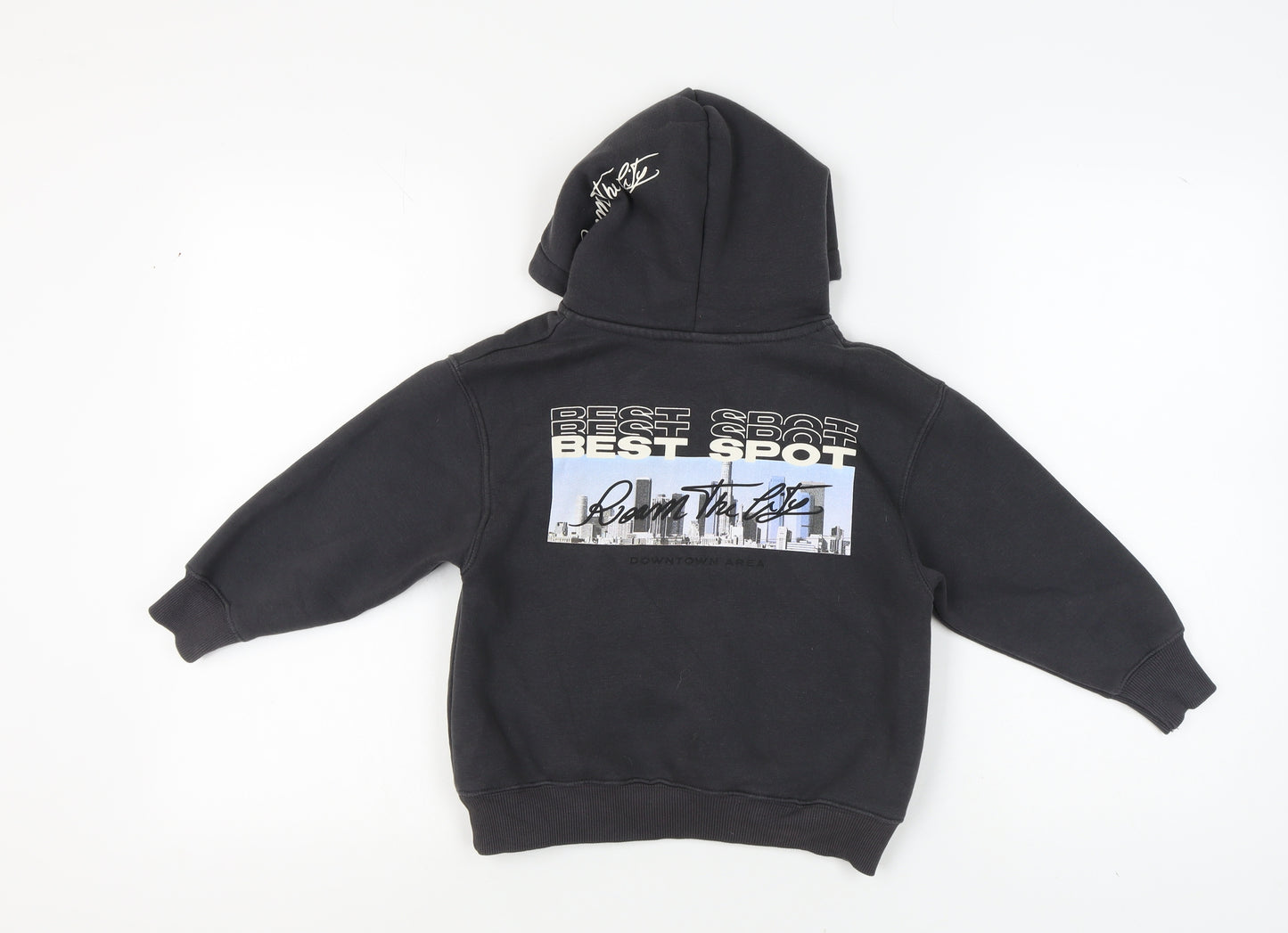 Zara Boys Black 90s Graphic Print Pullover Hoodie 6-7 Years