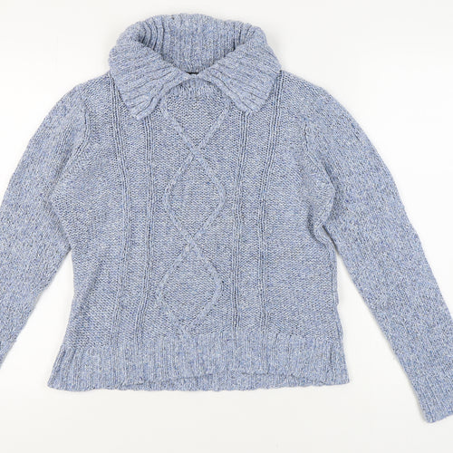 Bm Women's Blue Roll Neck Cable-Knit Jumper - Size S