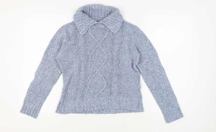Bm Women's Blue Roll Neck Cable-Knit Jumper - Size S