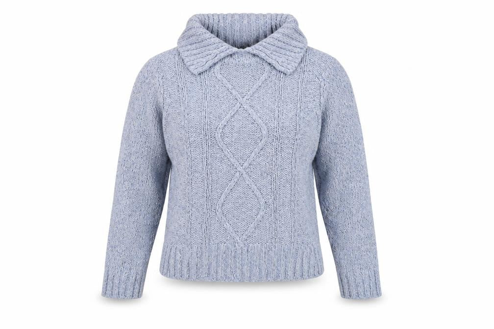 Front view of Bonmarché Women's Blue Roll Neck Cable-Knit Jumper -, size S