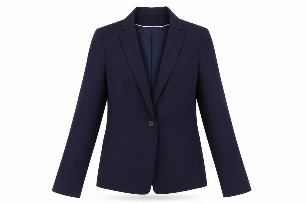 Front view of H&M Women's Blue Blazer, size 12, Business Casual
