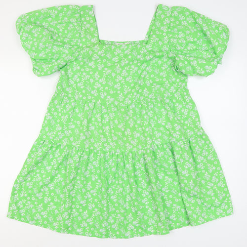 River Island Women Green Floral Puff Sleeve Dress 14