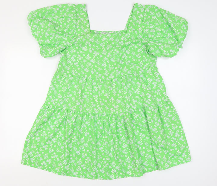 River Island Women Green Floral Puff Sleeve Dress 14