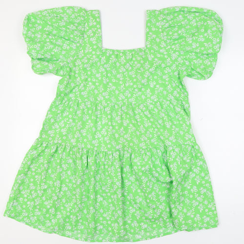 River Island Women Green Floral Puff Sleeve Dress 14