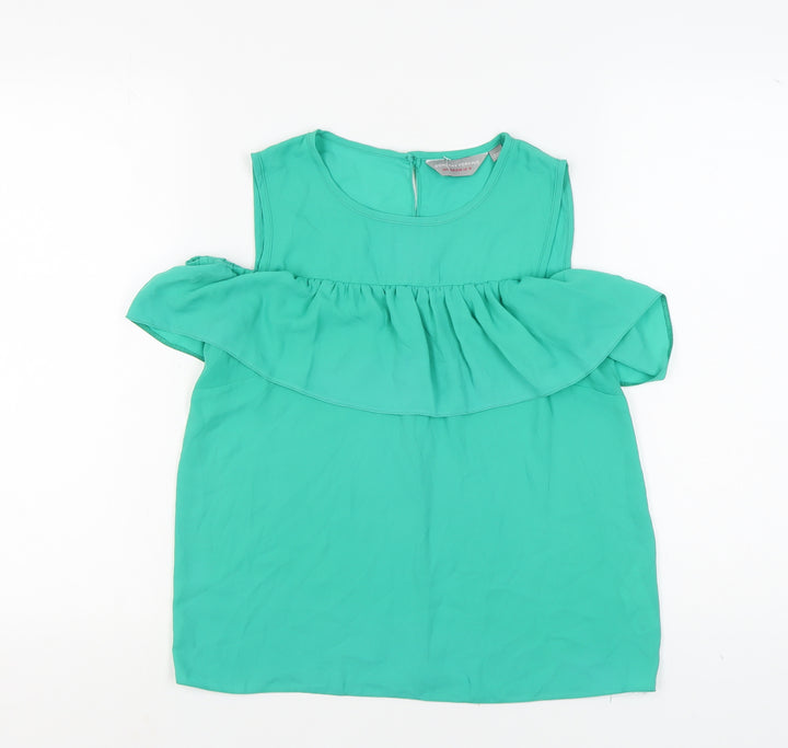 Dorothy Perkins Women's Green Ruffle Top Size 8